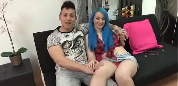  Blue haired babe gets AT LAST fucked by other dude while her boyfriend watches